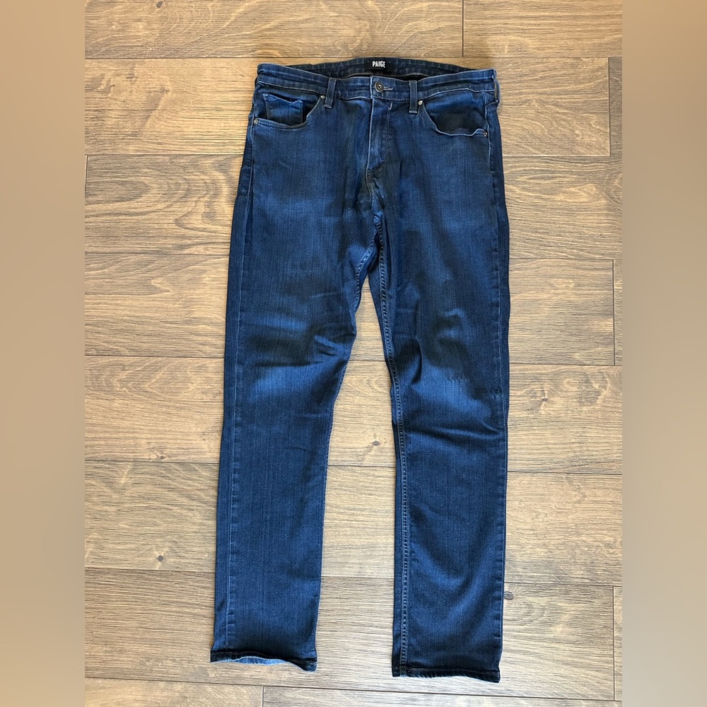 PAIGE Men's Dark Blue “Federal” Slim and Straight Jeans in 34x32